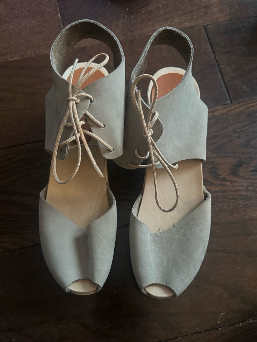 Bryr Sofie Peep Toe Lace Up Clogs in Gray Size 38 (US 8)